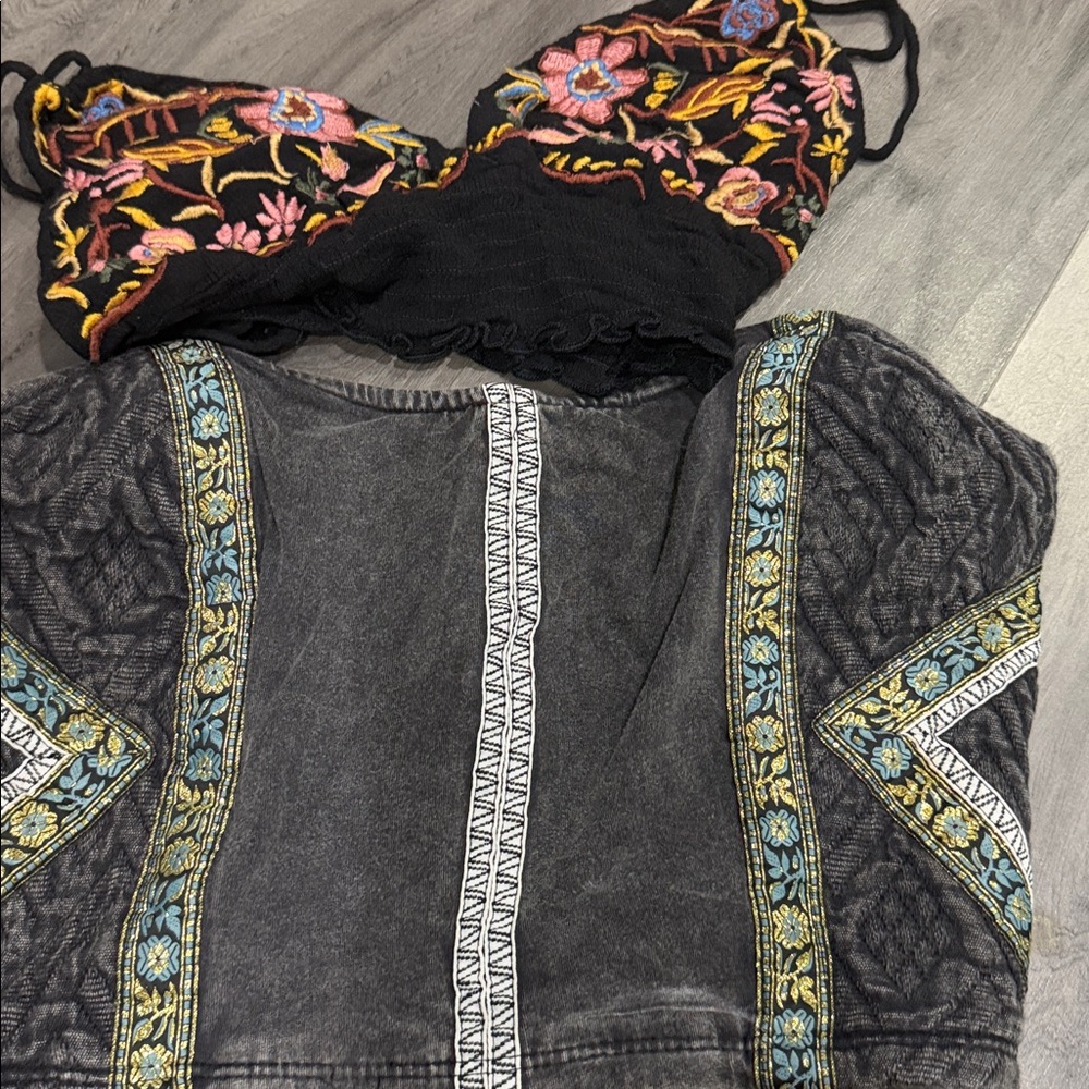 Urban Outfitters Black Embroidered Floral Cami two tops